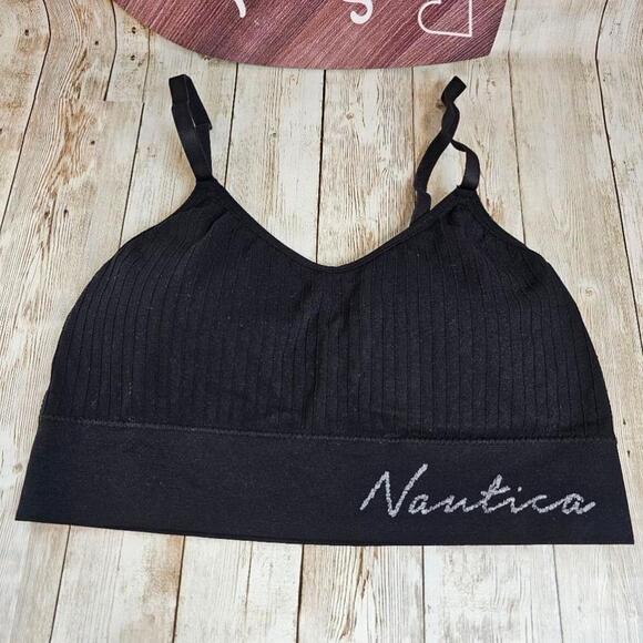 Women's Nautica Black Ribbed Seamless Sports Bra - Size M - Picture 1 of 5